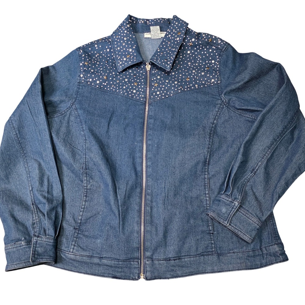 Cathy Daniels Denim Jacket Embellished‎ Studs Stars Rhinestones Women's L